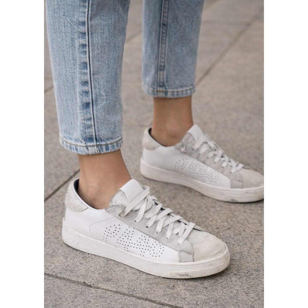 P448 Jack Perforated Calf Hair Trim Sneakers White / Metallic Accents size 8.5